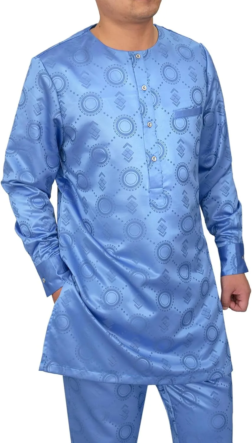 Men's African Dashiki Formal Suit Long Sleeve Shirt and Pant Two Piece Set Traditional Tribal Outfits