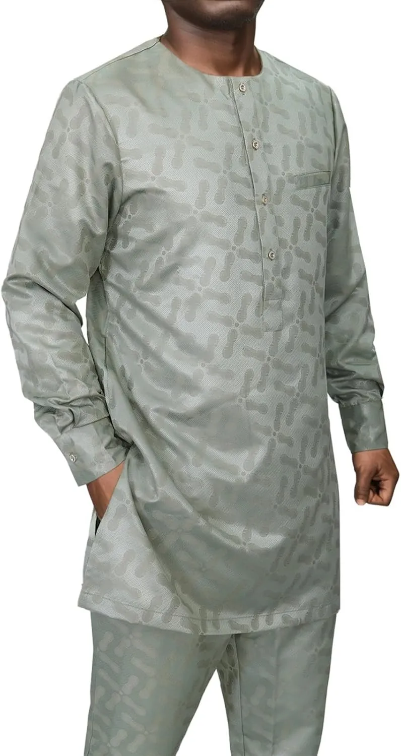 Men's African Dashiki Formal Suit Long Sleeve Shirt and Pant Two Piece Set Traditional Tribal Outfits