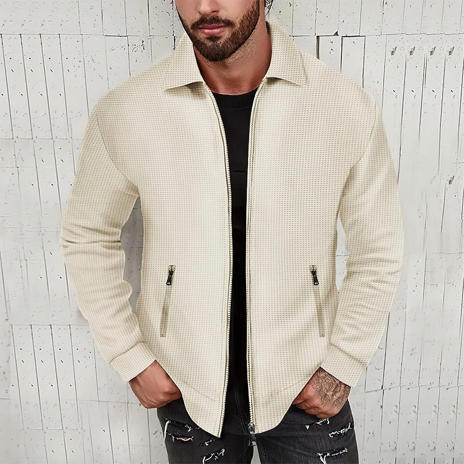 Men's Full Zip Polo Jacket & Drawstring Pants Set 2pcs Regular Fit Casual Sport Tracksuit with Pockets