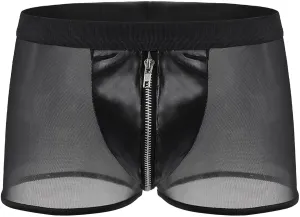 Mens Fun Underwear Underwear Medium Waist Fine Mesh Imitation Leather Zipper Flat Corner Pants Pack Mens Boxers