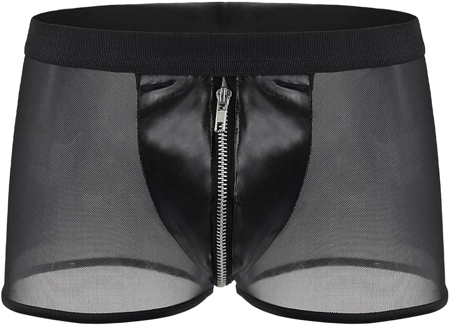 Mens Fun Underwear Underwear Medium Waist Fine Mesh Imitation Leather Zipper Flat Corner Pants Pack Mens Boxers