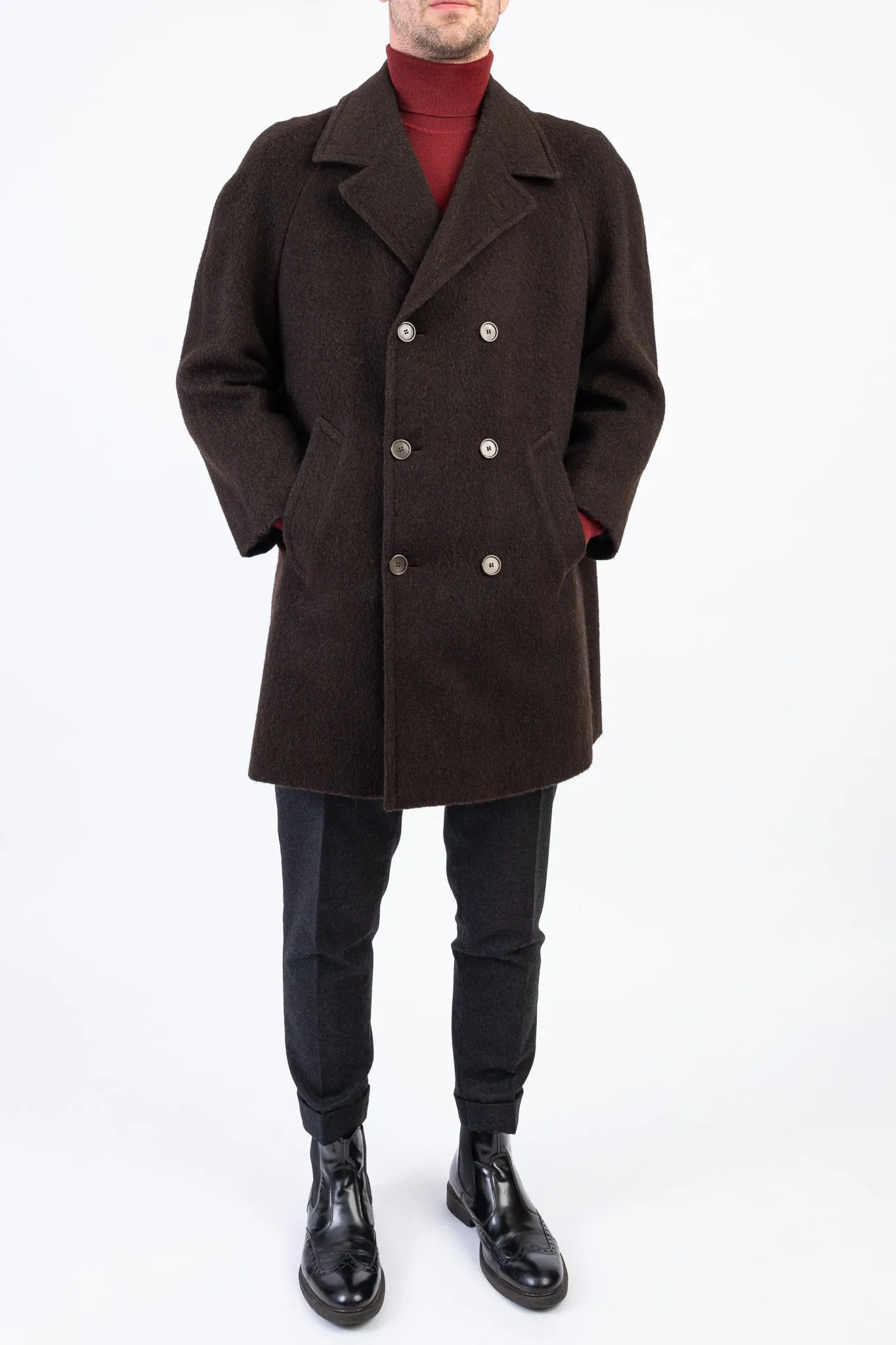 Mens Loden Wool Double Breasted Coat, US 40, EU 50