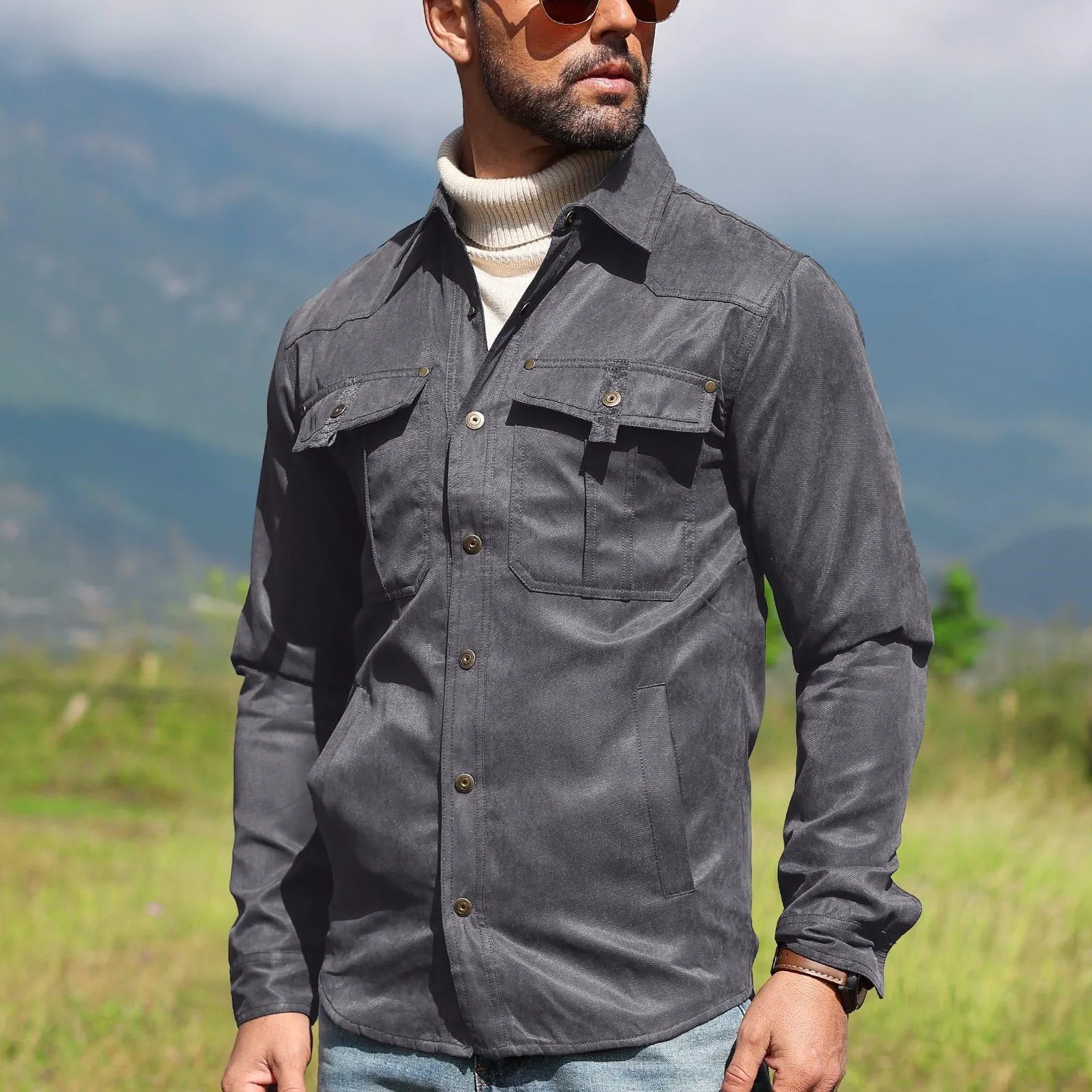 Men's Plaid Flannel Collar Casual Work Jacket