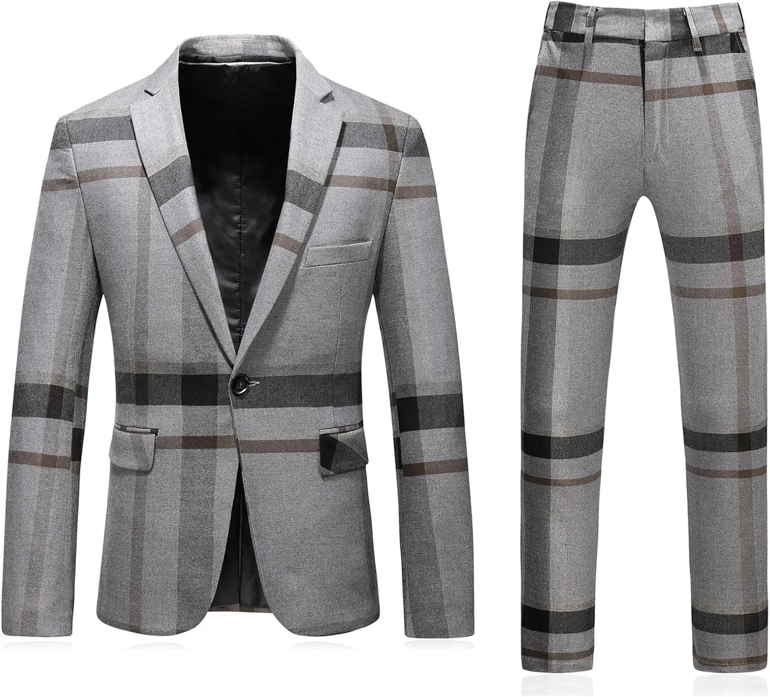 Mens Plaid Suit Slim Fit 2 Piece Casual Tuxedo Suit for Men Formal Blazer Pants Tuxedo Set for Wedding Business Party
