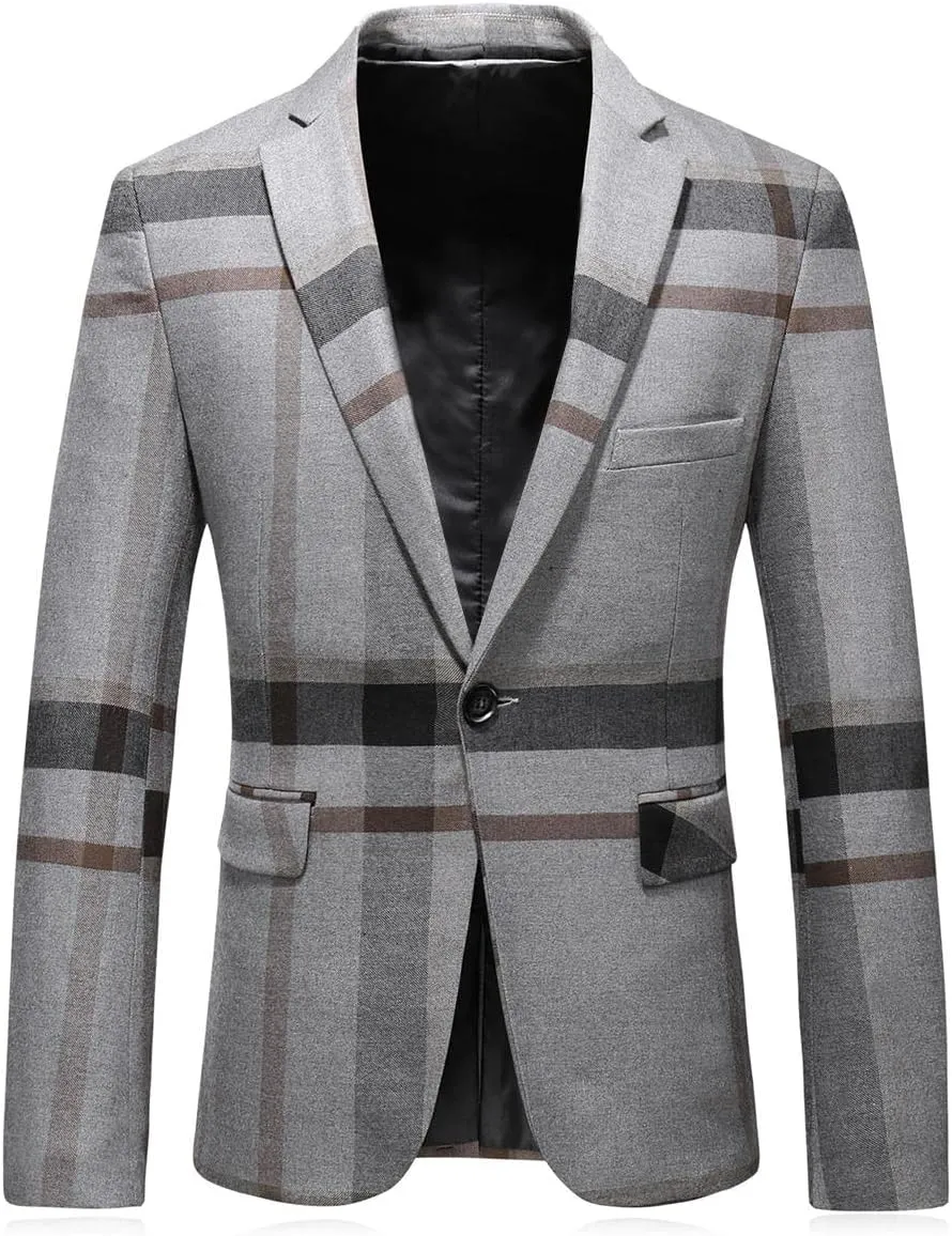 Mens Plaid Suit Slim Fit 2 Piece Casual Tuxedo Suit for Men Formal Blazer Pants Tuxedo Set for Wedding Business Party
