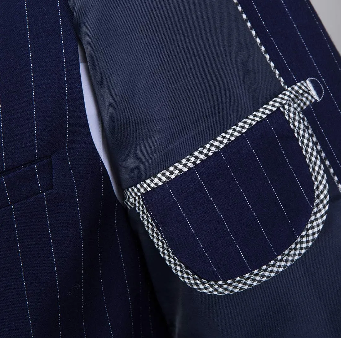 Mens Slim Fit Casual Blazer Two Button Striped Suit Jacket