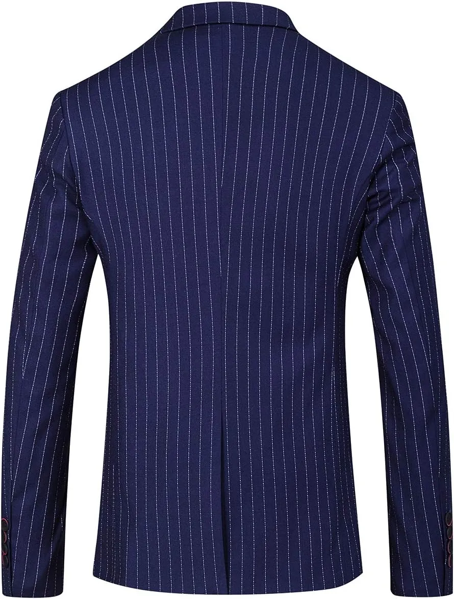 Mens Slim Fit Casual Blazer Two Button Striped Suit Jacket