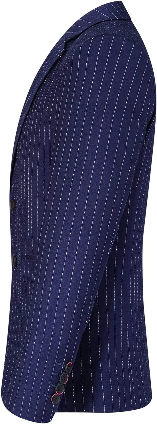 Mens Slim Fit Casual Blazer Two Button Striped Suit Jacket