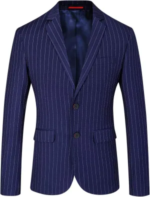 Mens Slim Fit Casual Blazer Two Button Striped Suit Jacket