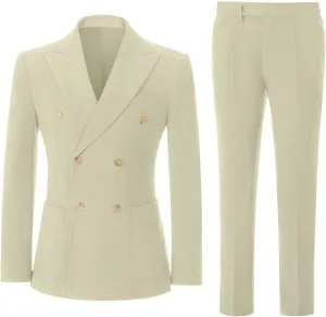 Mens Slim Fit Suit 2 Piece Corduroy Suits Double Breasted Suit Blazer Jacket Pants Set Formal Wedding Prom Tuxedos