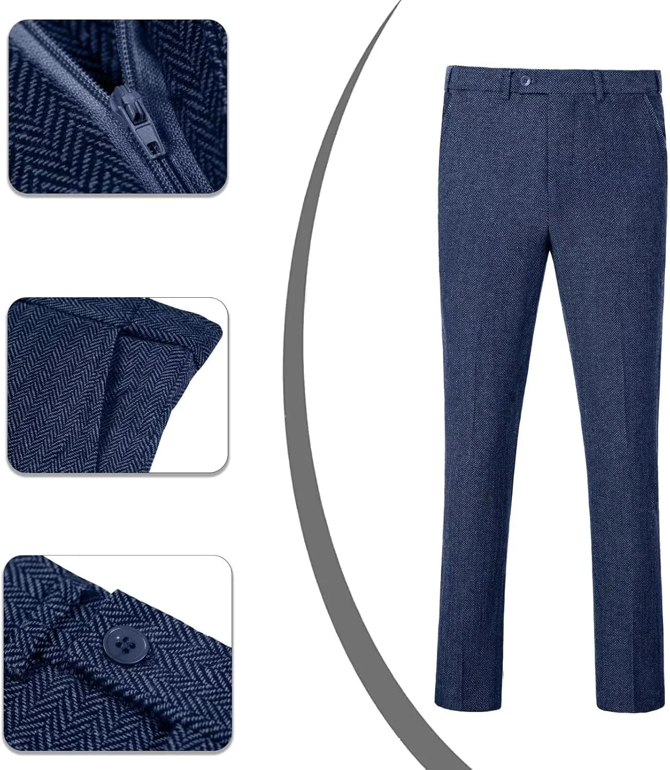 Mens Suit 3 Piece Tweed Herringbone Tuxedo Suit Wedding Suits for Mens Blazer Jacket Double Breasted Vest Pants Set