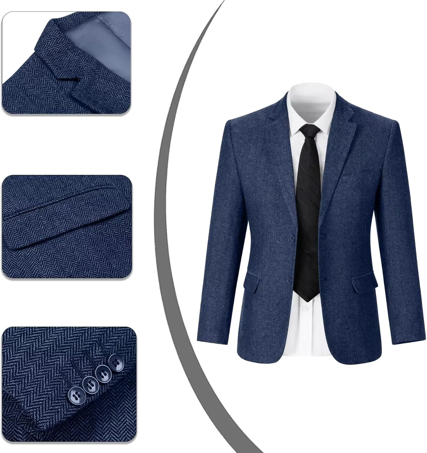 Mens Suit 3 Piece Tweed Herringbone Tuxedo Suit Wedding Suits for Mens Blazer Jacket Double Breasted Vest Pants Set