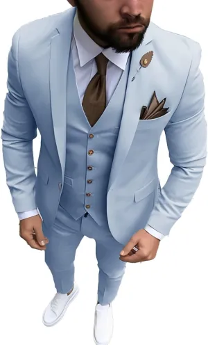 Men's Suit Formal Jacket Pants Vest 3-Piece Set Wedding Tuxedo Groom Slim Fit Blazer Work Clothes