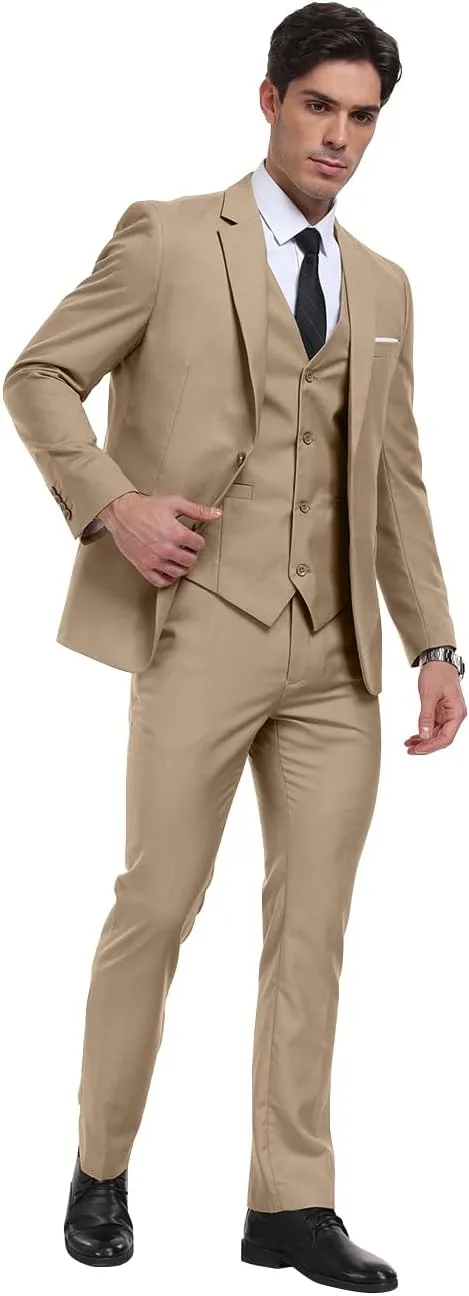Mens Suits 3 Pieces Slim Fit Groomsmen Wedding Suit for Men Notched Lapel Formal Prom Tuxedos Jacket Pants Vest Set