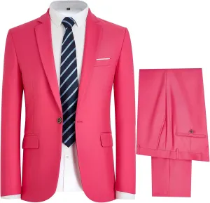 Men's Suits Slim Fit 2-Piece Notched Lapel 1 Button Formal Dress Suit Jacket Blazer Pants Set