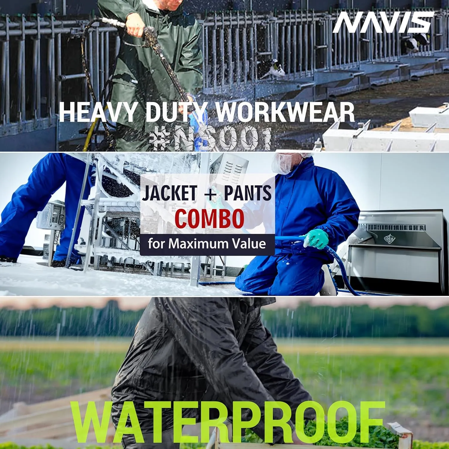 Men's Workwear Rain Suit - Hi Vis Waterproof Jacket&Pants 3-piece Set, Foul Weather Gear for Safety