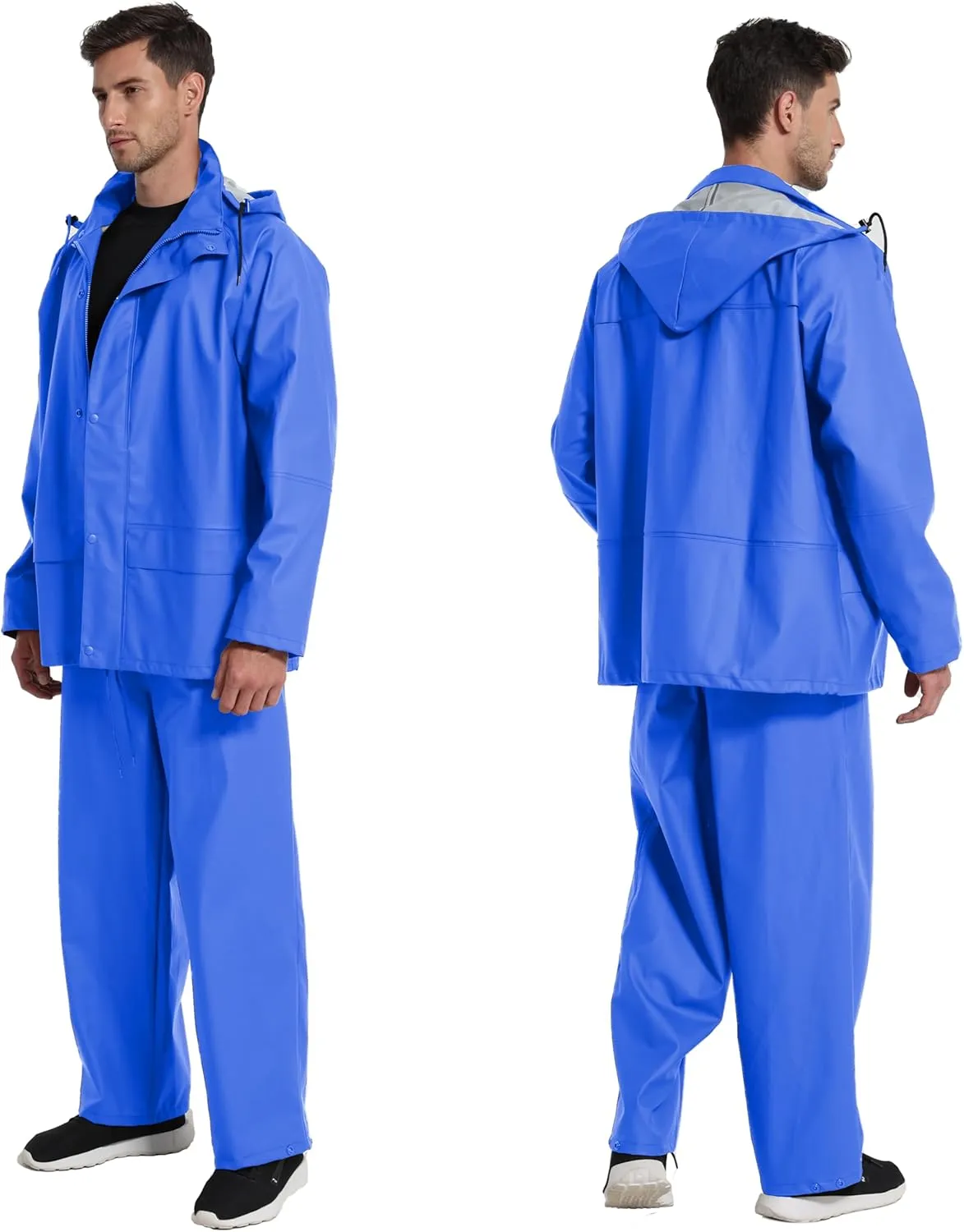 Men's Workwear Rain Suit - Hi Vis Waterproof Jacket&Pants 3-piece Set, Foul Weather Gear for Safety