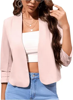 Milumia Women 3/4 Sleeve Open Front Jacket Office Work Business Crop Blazer