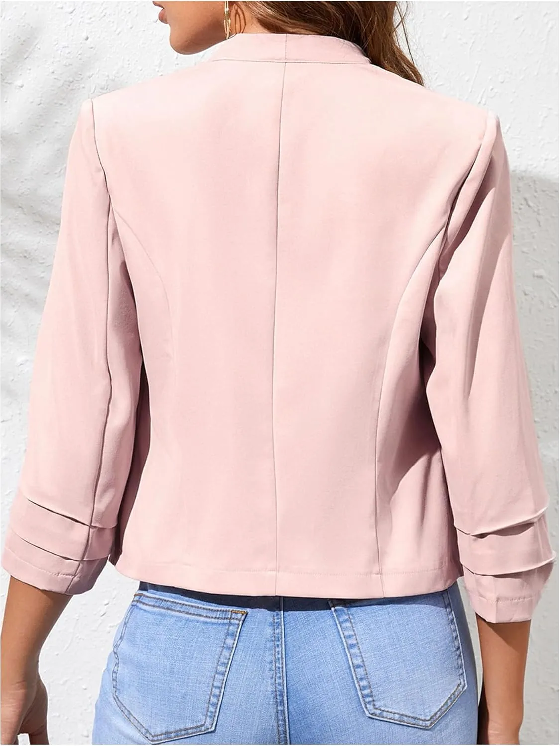 Milumia Women 3/4 Sleeve Open Front Jacket Office Work Business Crop Blazer