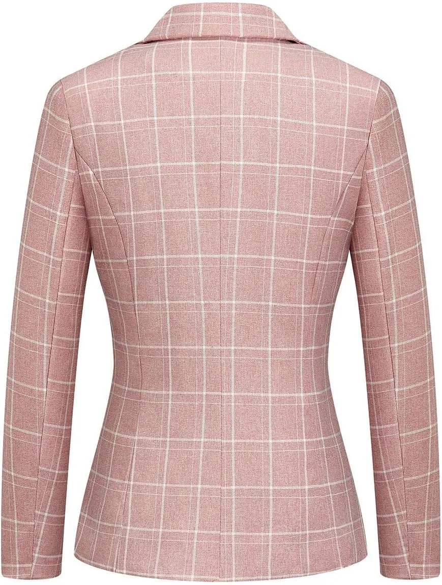 MODFUL Women's 2 Piece Business Plaid Suit Set Office One Button Slim Fit Blazer with Pant