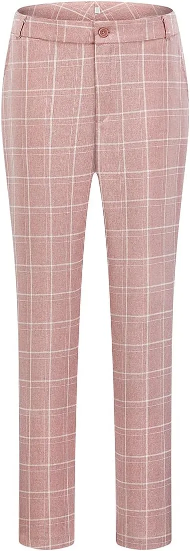 MODFUL Women's 2 Piece Business Plaid Suit Set Office One Button Slim Fit Blazer with Pant