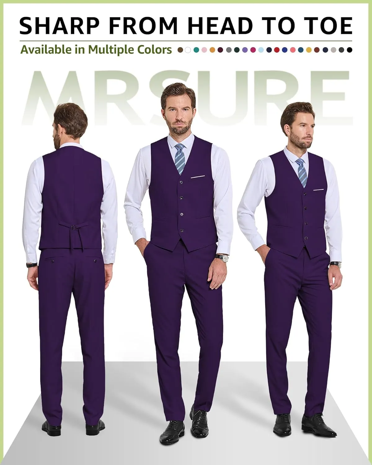 MrSure Men's 2-Piece Suit, Vest Pants Set for Men, Casual Waistcoat with Tie for Prom Wedding Homecoming