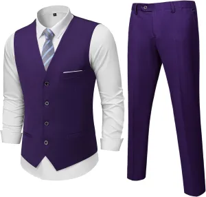 MrSure Men's 2-Piece Suit, Vest Pants Set for Men, Casual Waistcoat with Tie for Prom Wedding Homecoming