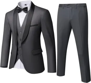 MrSure Mens 3 Piece Slim Fit Suit, One Button Shawl Lapel Tuxedo, Premium Dinner Jacket Vest Pants & Tie Set
