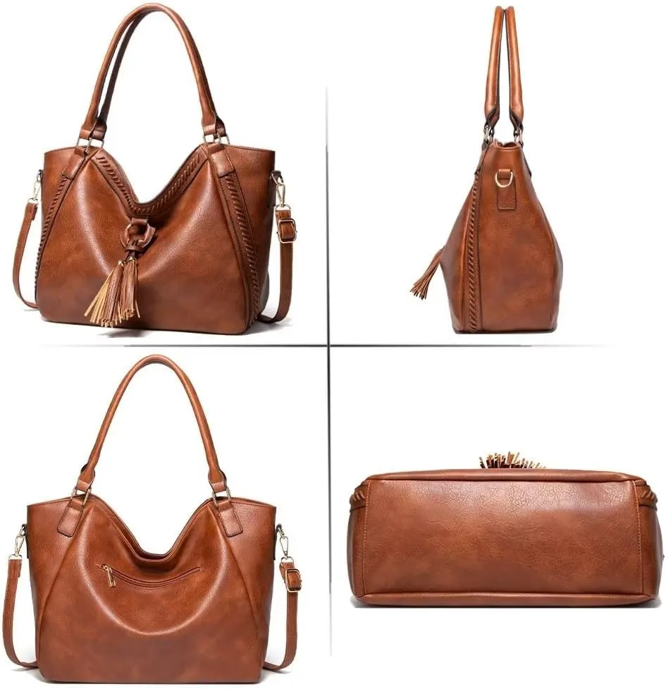 Mudono Tote Bag for Women Large PU Leather Shoulder Bag Hobo Crossbody Purse Vintage Top Handle Satchel With Matching Clutch