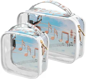 Music-notes 2 Pack Clear Toiletry Bag Women Men, Portable Waterproof Clear Pouch, Cosmetic Bag with Double Zippers Large Opening Traveling with Handle for Bathroom Traveling Vacation Organizing