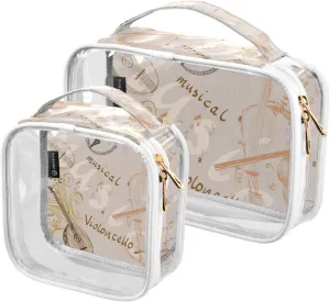 Musical-background 2 Pack Clear Toiletry Bag Women Men, Portable Waterproof Clear Pouch, Cosmetic Bag with Double Zippers Large Opening Traveling with Handle for Bathroom Traveling Vacation Organizing