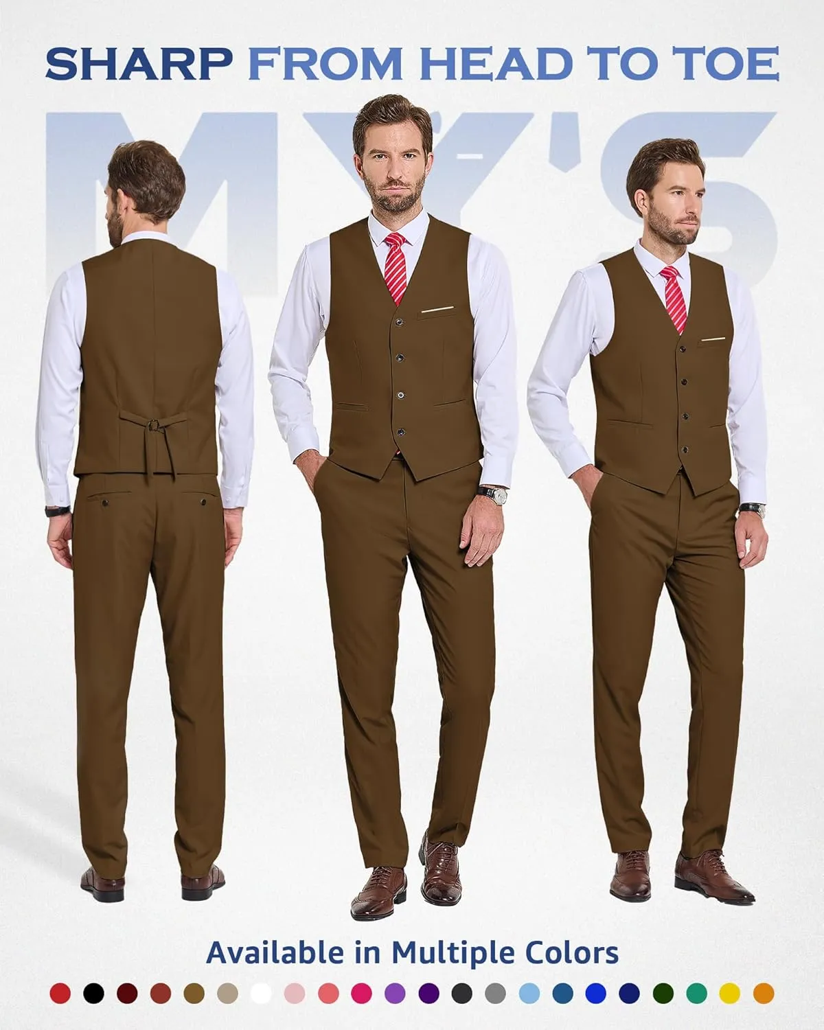 MY'S Men's 2-Piece Suit, Vest Pants Set for Men, Casual Waistcoat with Tie for Prom Wedding Homecoming
