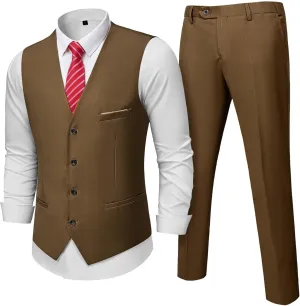 MY'S Men's 2-Piece Suit, Vest Pants Set for Men, Casual Waistcoat with Tie for Prom Wedding Homecoming