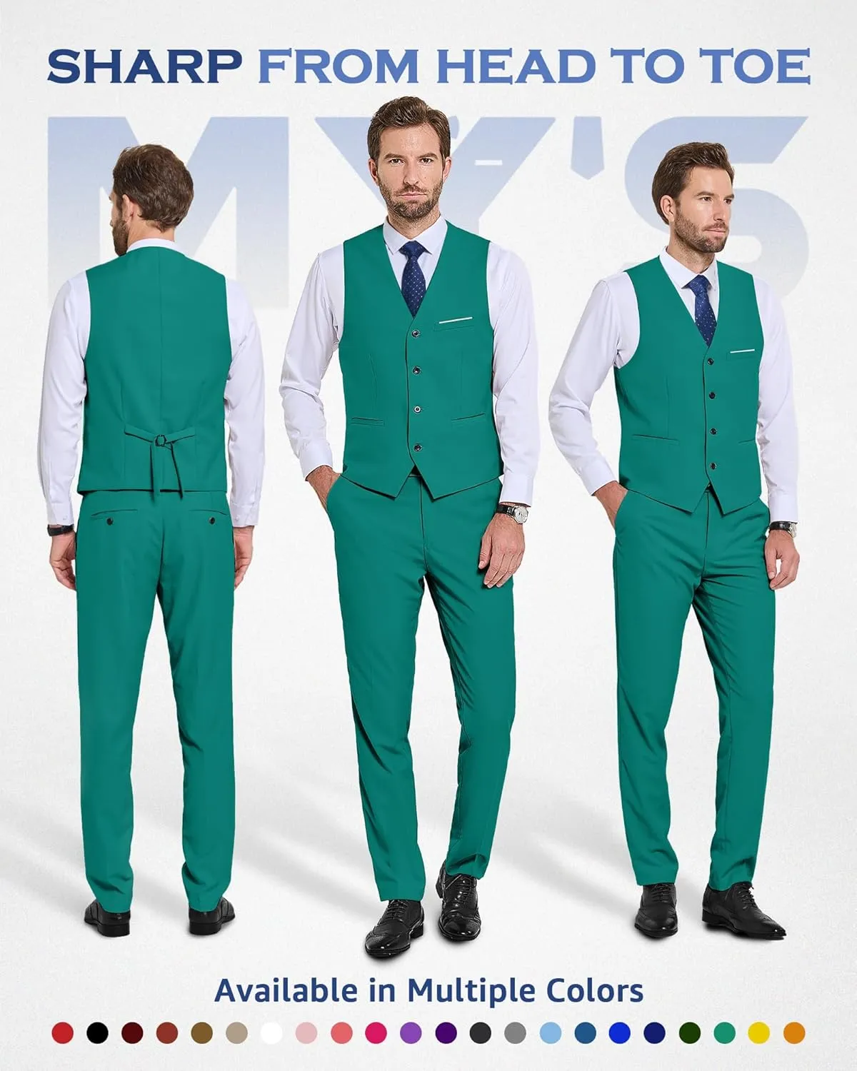 MY'S Men's 2-Piece Suit, Vest Pants Set for Men, Casual Waistcoat with Tie for Prom Wedding Homecoming