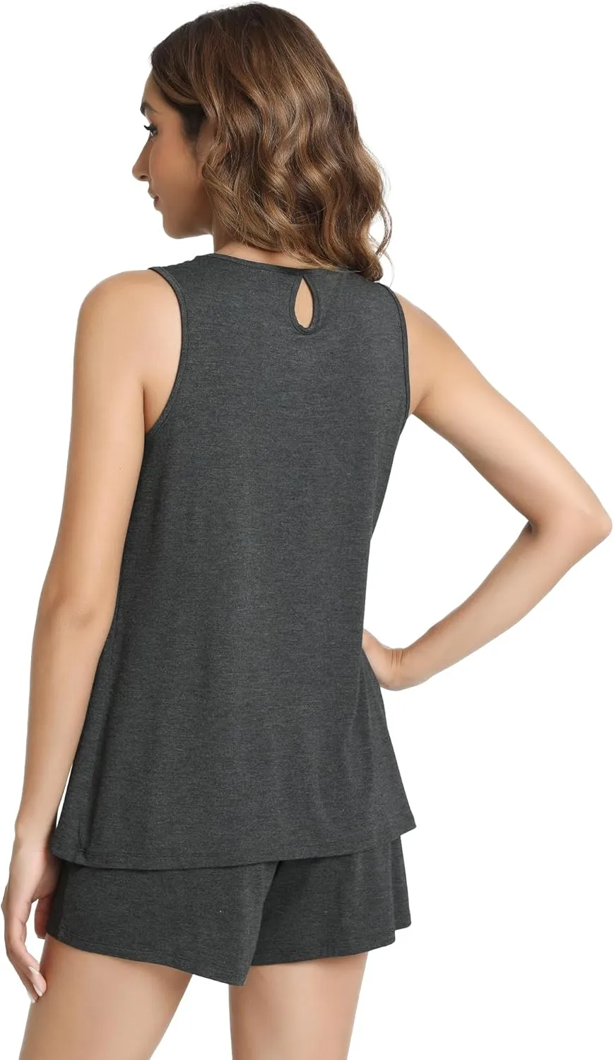 NACHILA Pajamas for Women-Viscose Made from Bamboo, Sleeveless Sleepwear Pleated Tank Top with Pajama Shorts Set Cool Pjs