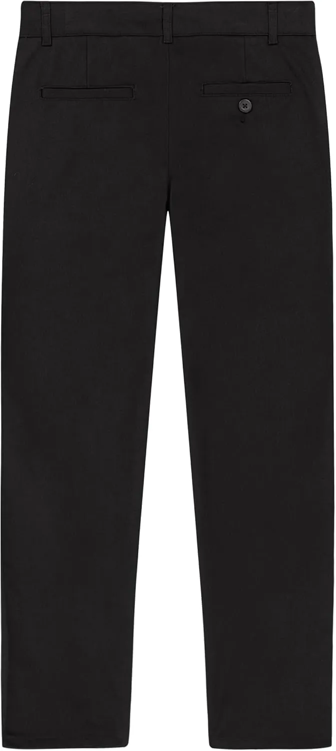 Nautica Boys School Uniform Twill Khaki Pants, Flat Front & Elasticized Waistband, Zipper Closure With Faux Button