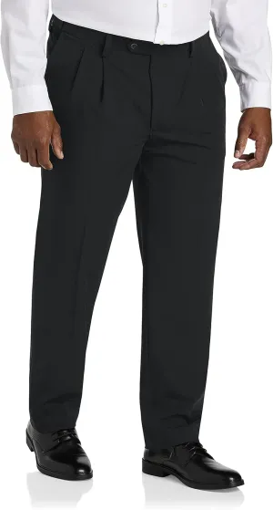 Oak Hill by DXL Men's Big and Tall Easy Stretch Pleated Dress Pants Black 58 x 32
