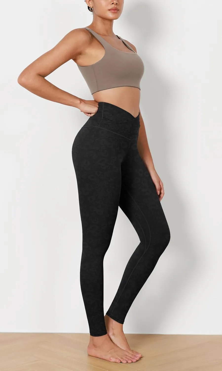 ODODOS Women's Cross Waist Yoga Leggings with Inner Pocket, 23"/25"/28" Gathered Crossover Workout Yoga Pants