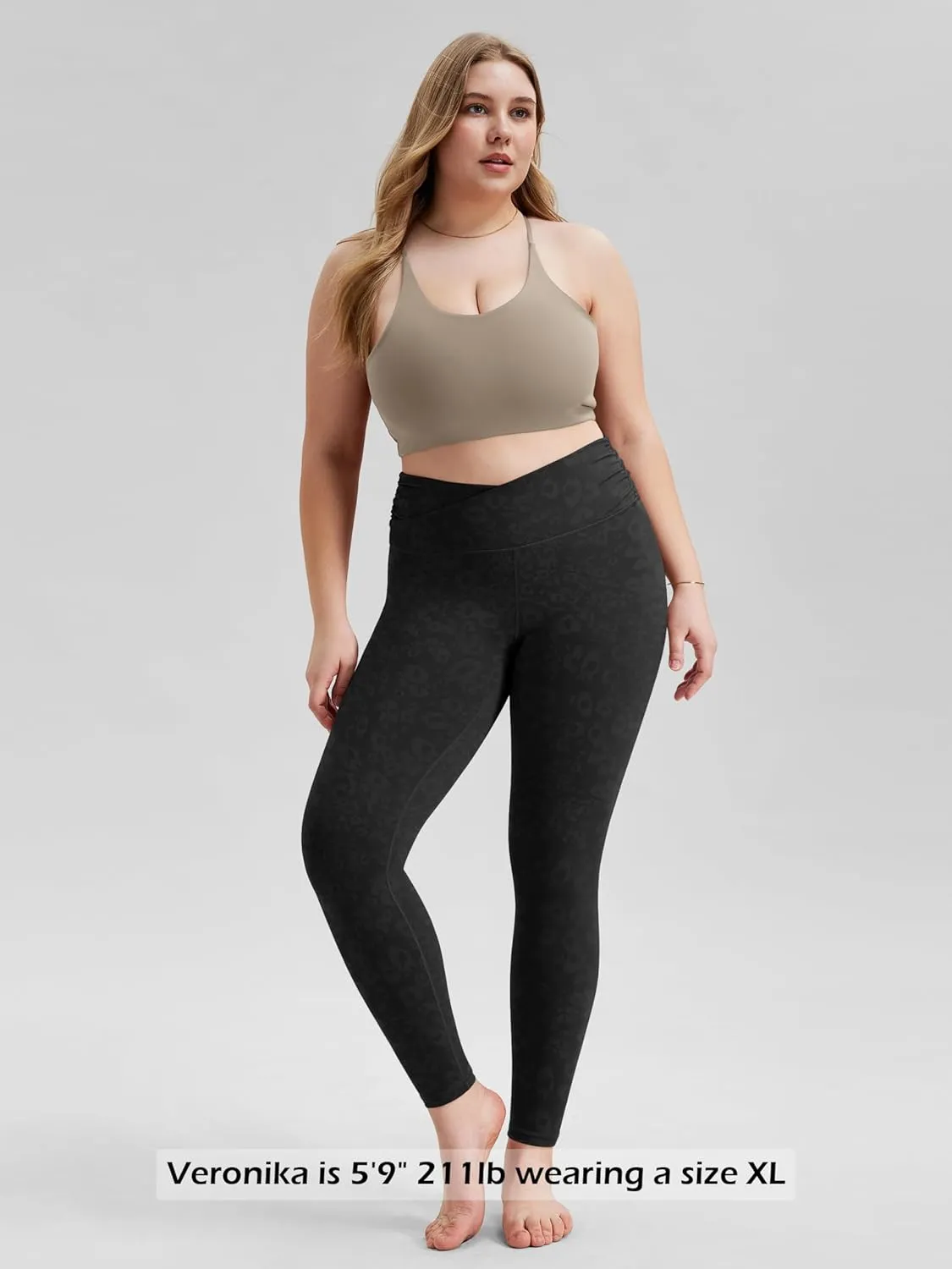 ODODOS Women's Cross Waist Yoga Leggings with Inner Pocket, 23"/25"/28" Gathered Crossover Workout Yoga Pants