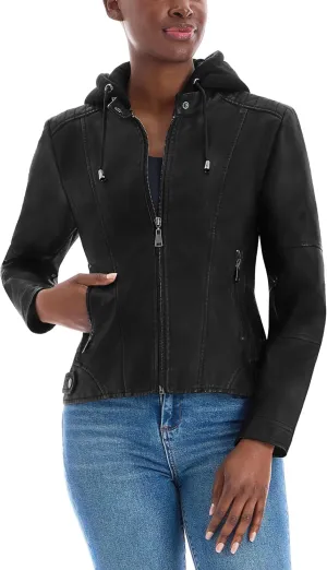 Olivia Miller Womens Faux Leather Zip Up Moto Biker Jacket