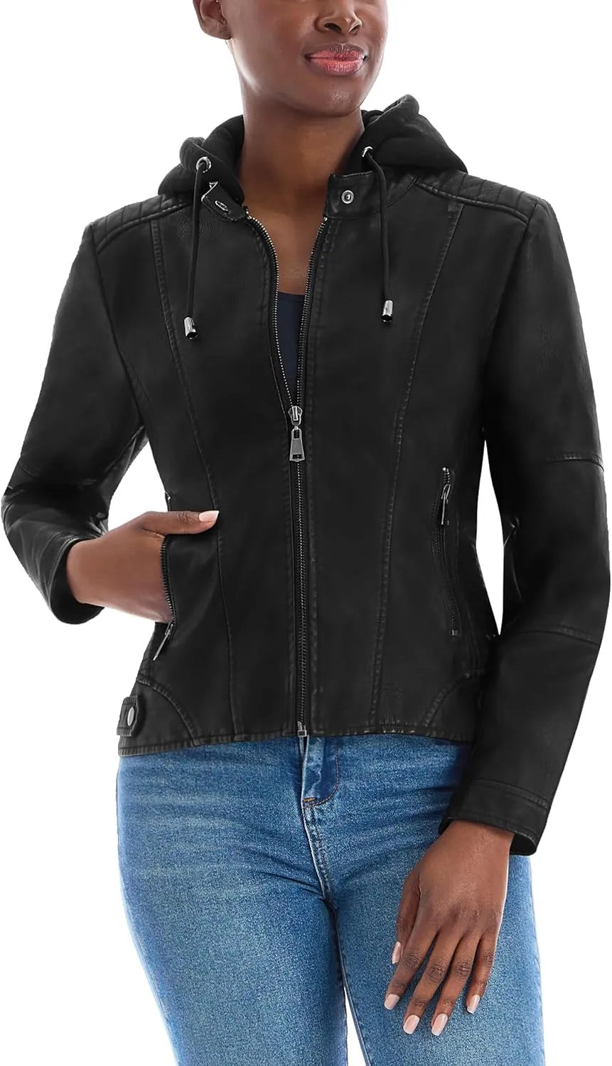 Olivia Miller Womens Faux Leather Zip Up Moto Biker Jacket