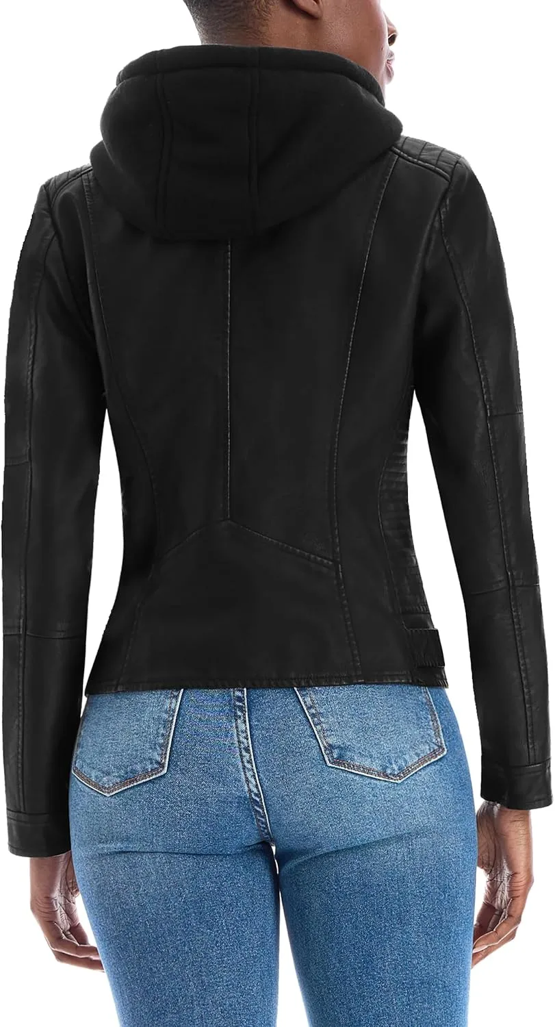 Olivia Miller Womens Faux Leather Zip Up Moto Biker Jacket