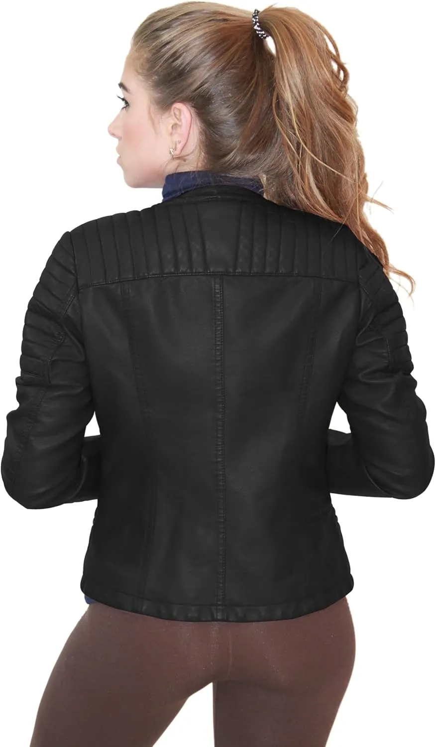 Olivia Miller Womens Faux Leather Zip Up Moto Biker Jacket