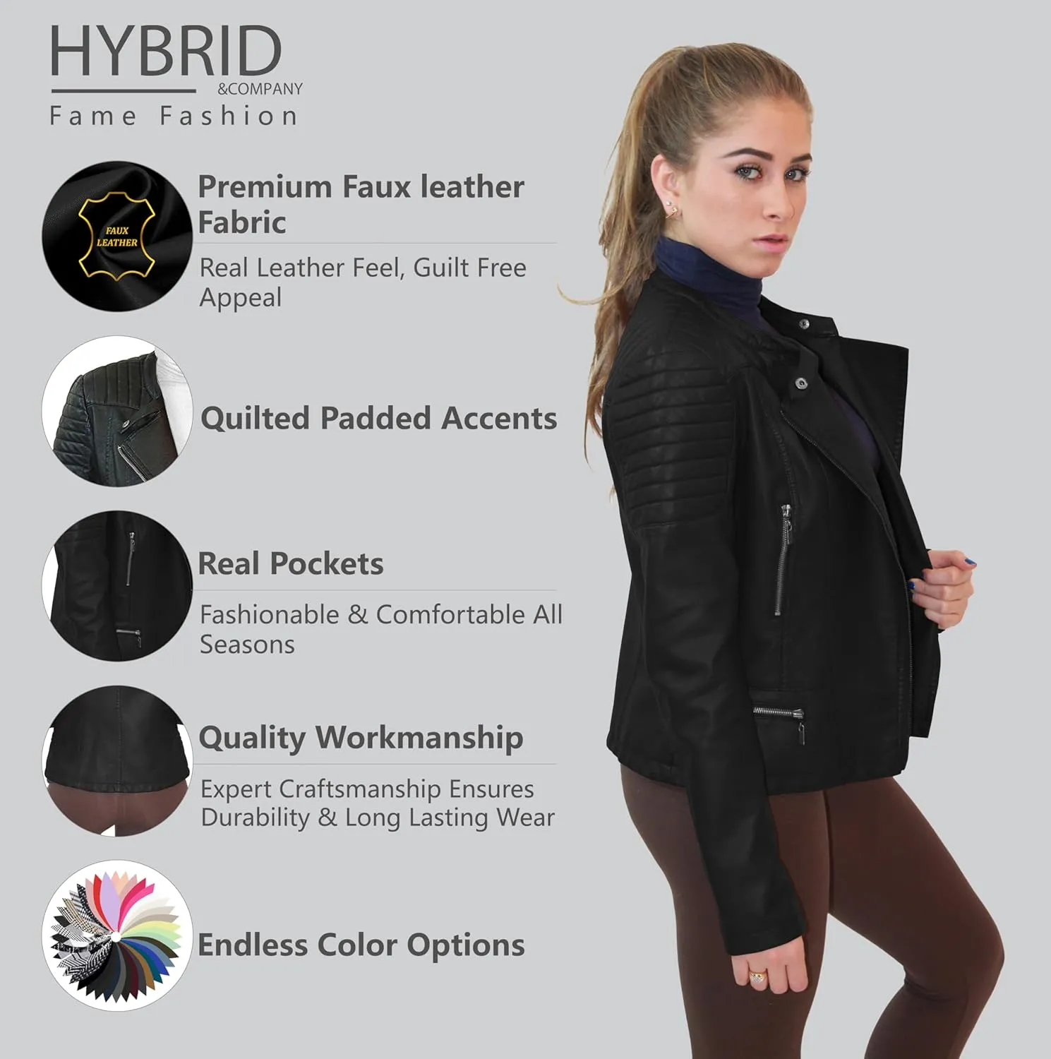 Olivia Miller Womens Faux Leather Zip Up Moto Biker Jacket