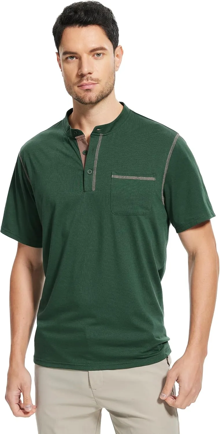 OZL Men's Henley Shirt, Men Polo Short Sleeve Blend T-Shirt with Buttons & Pocket, Casual Summer Basic Tee 3Pcs
