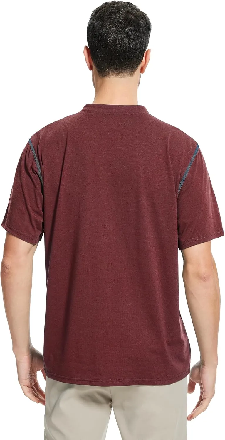 OZL Men's Henley Shirt, Men Polo Short Sleeve Blend T-Shirt with Buttons & Pocket, Casual Summer Basic Tee 3Pcs