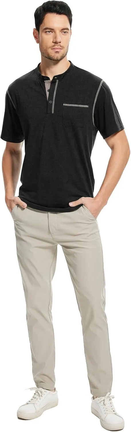 OZL Men's Henley Shirt, Men Polo Short Sleeve Blend T-Shirt with Buttons & Pocket, Casual Summer Basic Tee 3Pcs