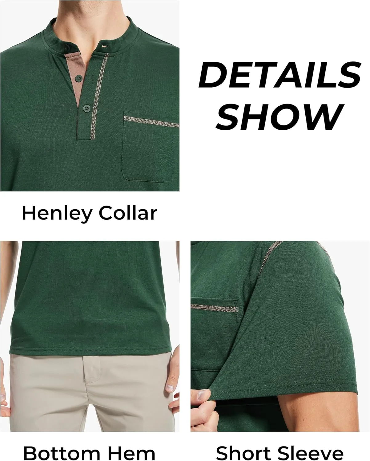 OZL Men's Henley Shirt, Men Polo Short Sleeve Blend T-Shirt with Buttons & Pocket, Casual Summer Basic Tee 3Pcs