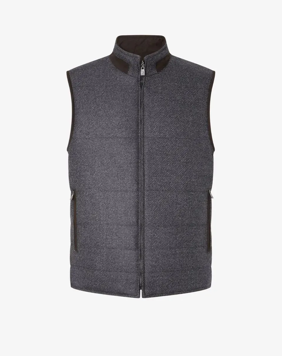 Patterned wool twill waistcoat