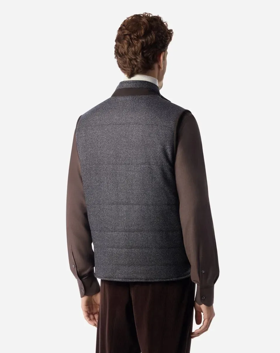 Patterned wool twill waistcoat